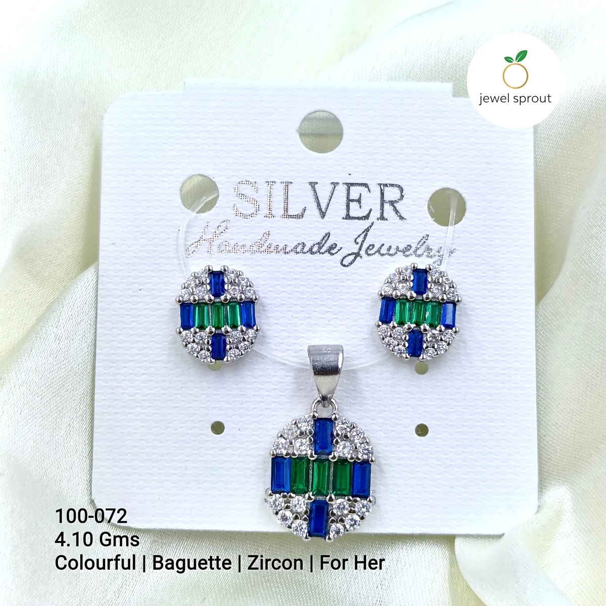 Colourful Baguette Colour Pendant Set for Her