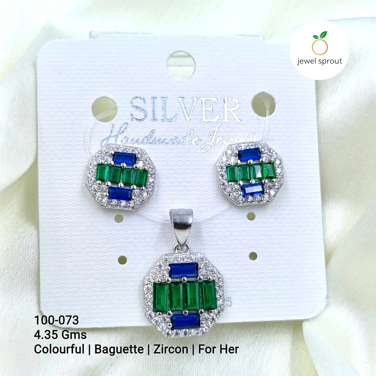 Colorful Baguette Colour Pendant Set for Her