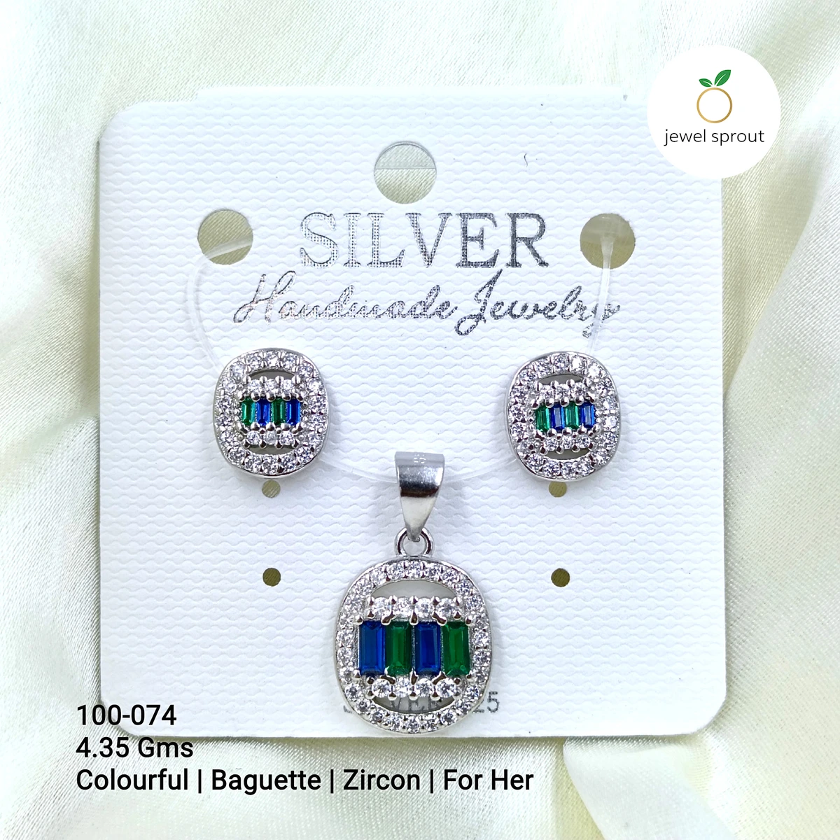 Colourful Baguette Colour Pendant Set for Her