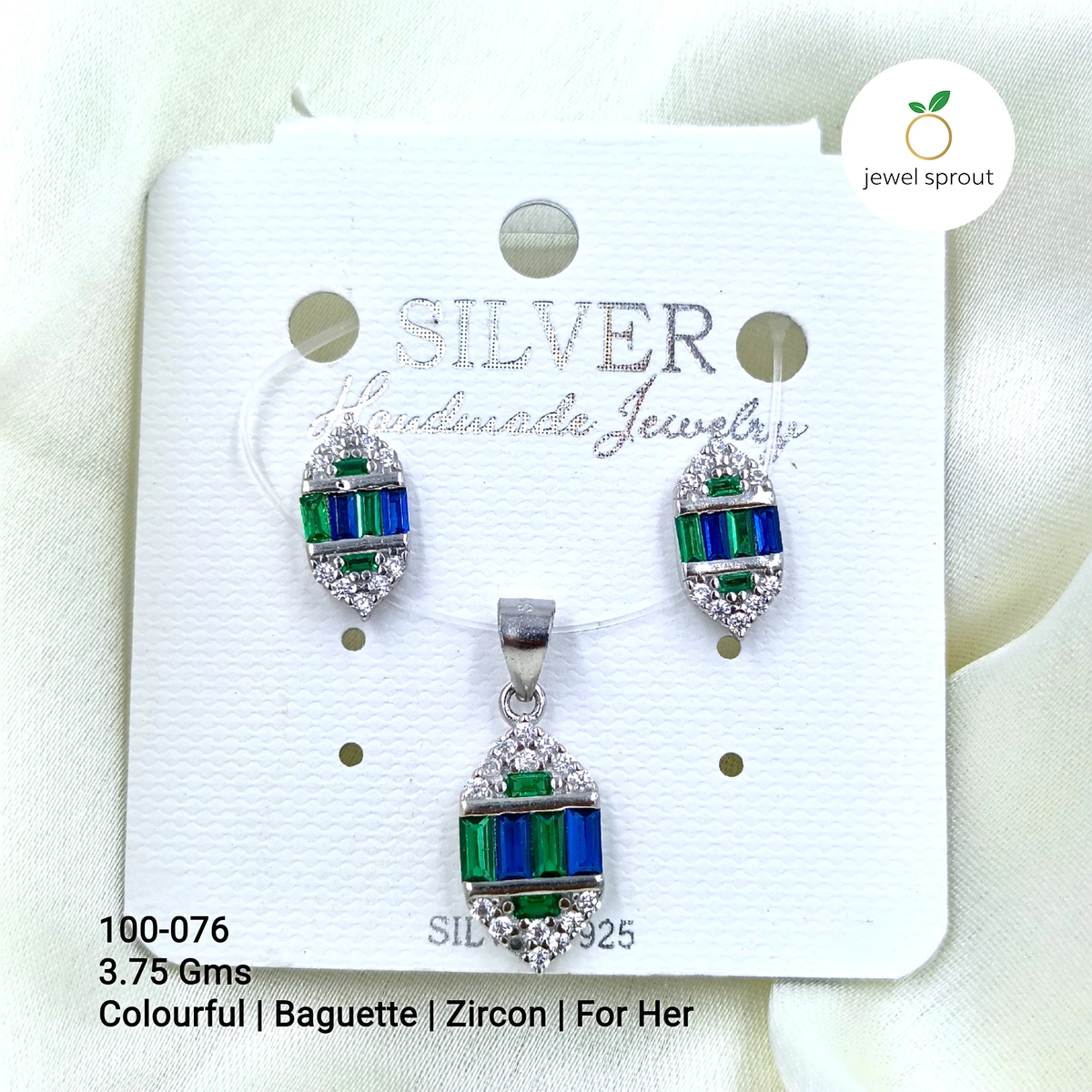 Colorful Baguette Zircon Pendant Set for Her - Sterling Silver
