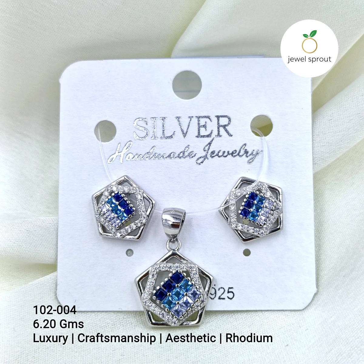 Luxury Invisible Setting Colour Pendant Set | Rhodium Plated
