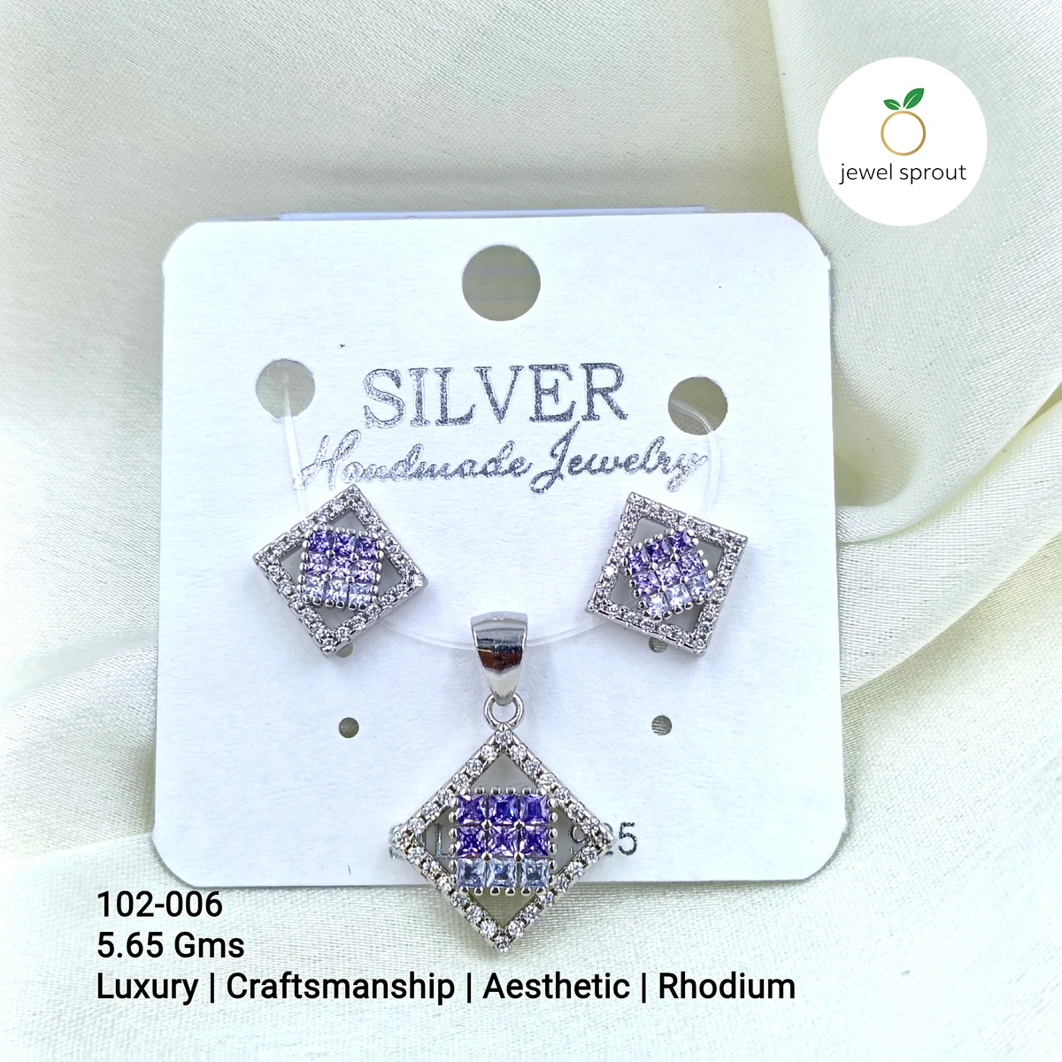 Luxury Invisible Setting Colour Pendant Set - Rhodium Finish