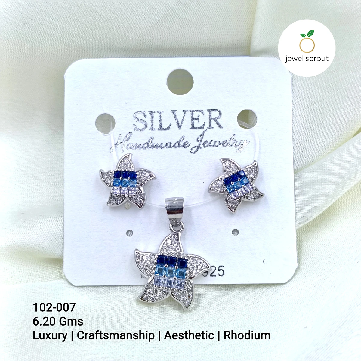 Luxury Invisible Setting Colour Pendant Set - Rhodium Finish