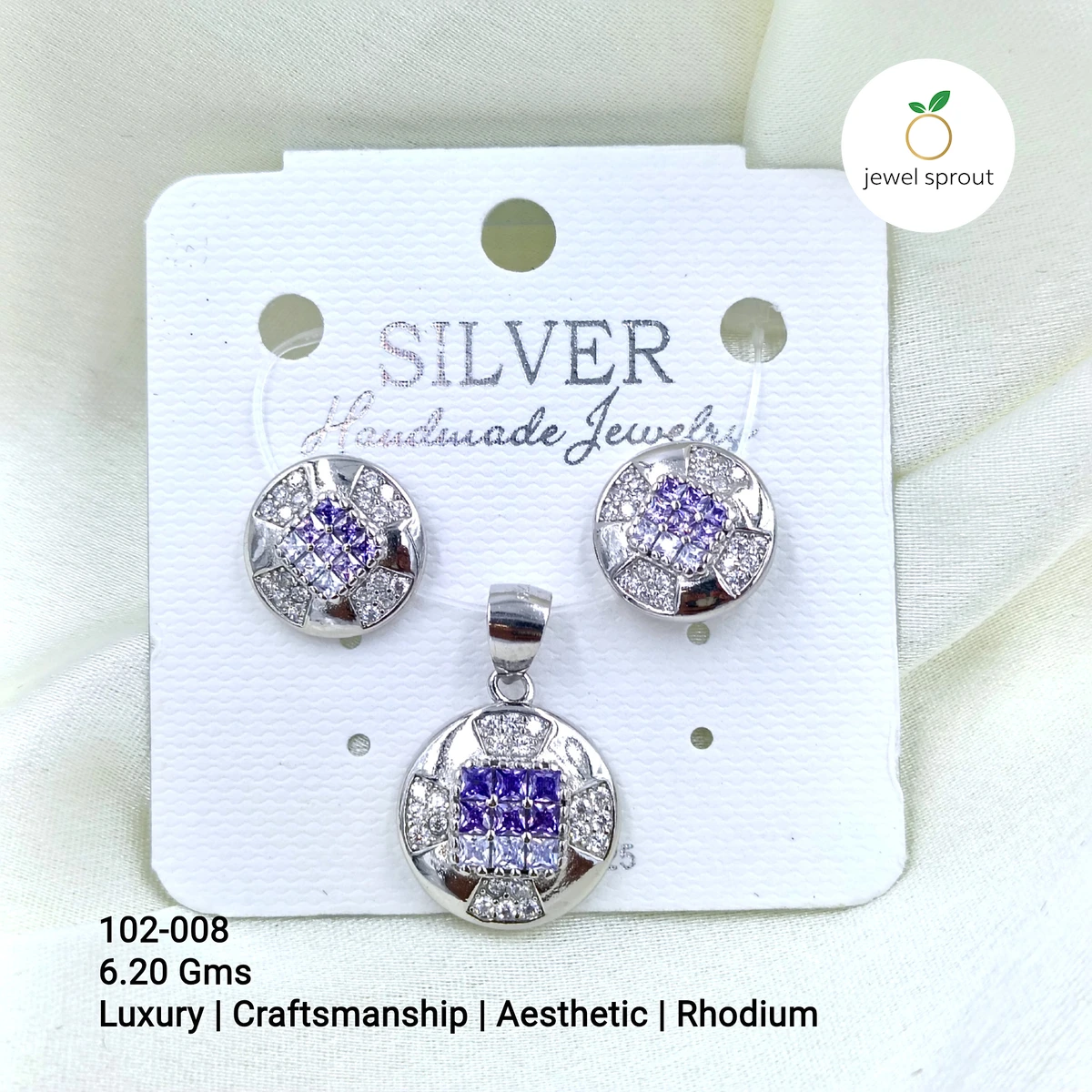Luxury Invisible Setting Colour Pendant Set - Rhodium Finish