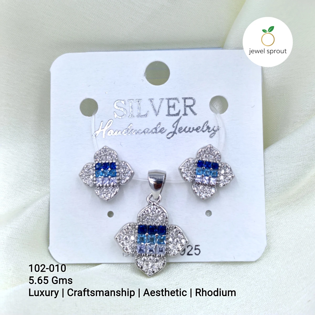 Luxury Rhodium Invisible Setting Colour Pendant Set