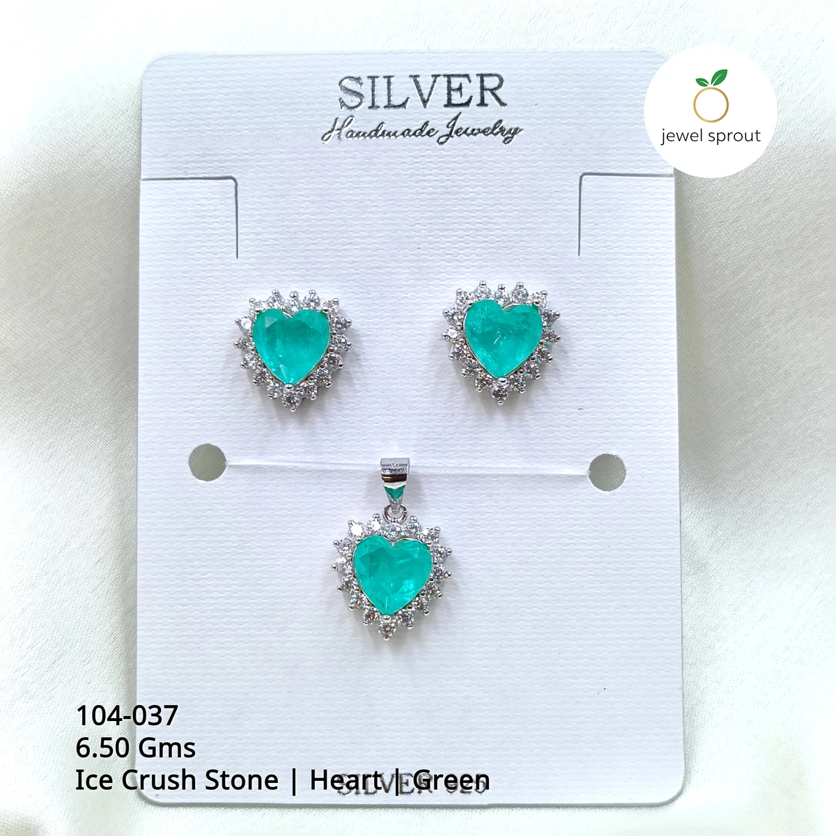 Elegant Green Heart Ice Crush Pendant Set