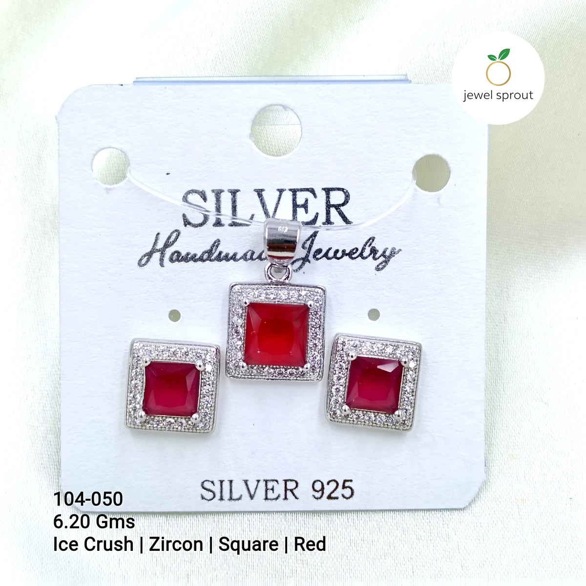 Stylish Ice Crush Red Zircon Pendant Set - 925 Sterling Silver
