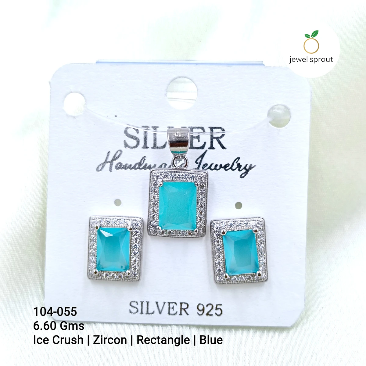 Elegant Blue Ice Crush Pendant Set in 925 Sterling Silver