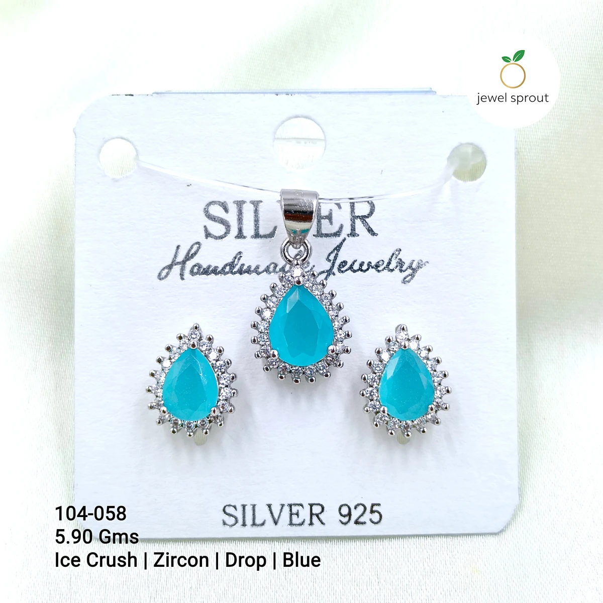 Ice Crush Blue Zircon Pendant Set - Elegant Sterling Silver