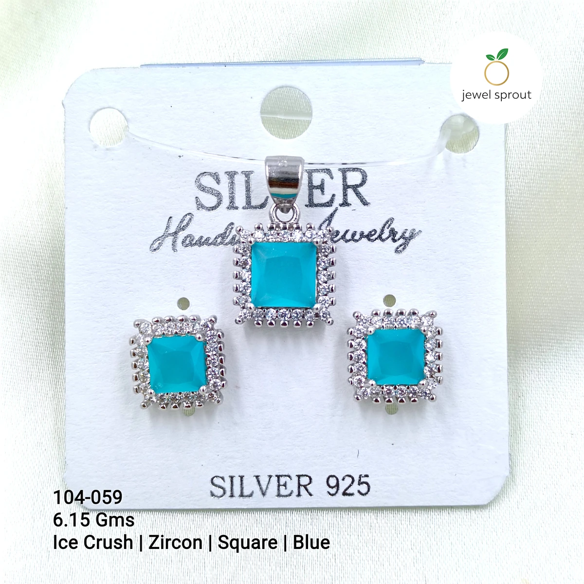 Blue Ice Crush Zircon Pendant Set - Elegant 925 Silver Style