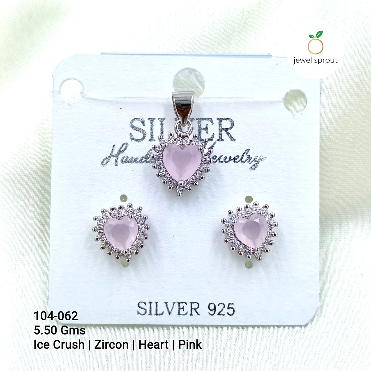 Ice Crush Pink Heart Zircon Pendant Set - 925 Sterling Silver