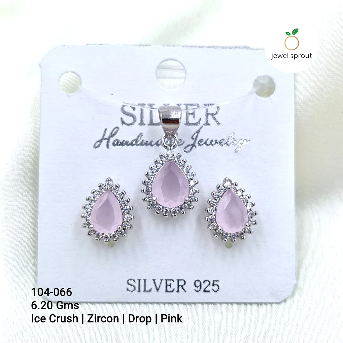 Ice Crush Pink Zircon Pendant Set - Elegant Sterling Silver