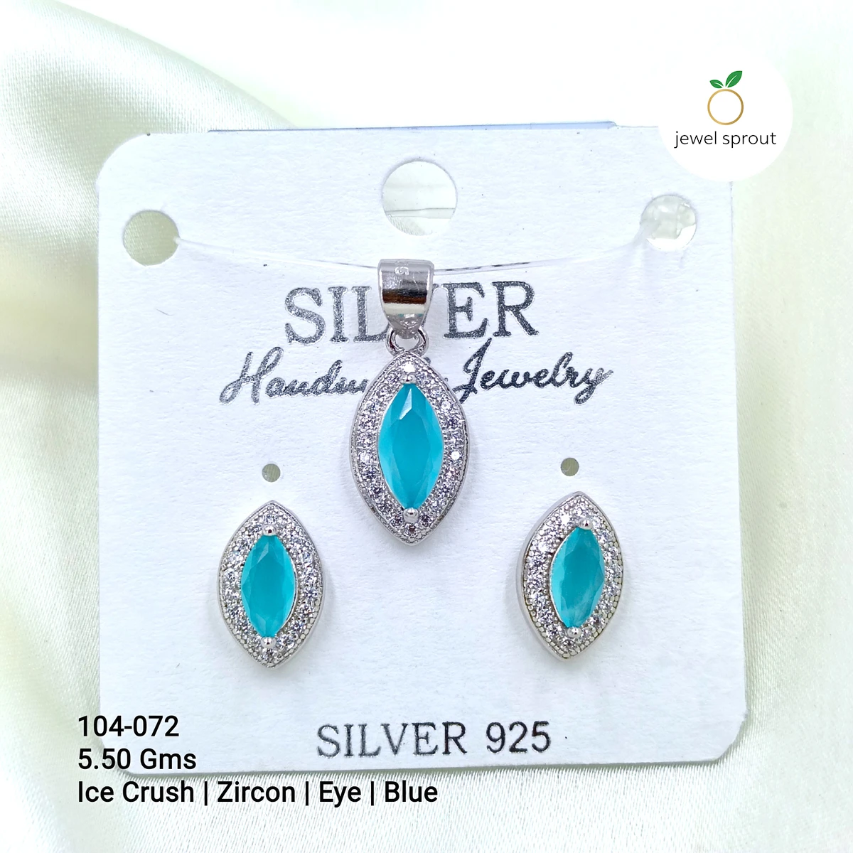 Elegant Ice Crush Blue Zircon Pendant Set - 925 Silver