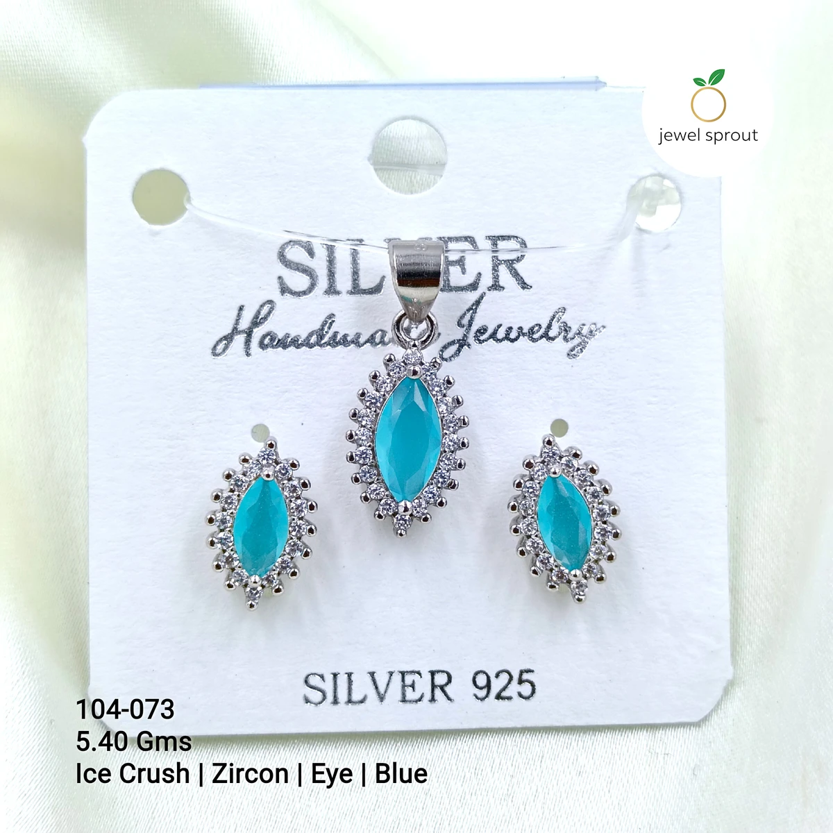 Blue Ice Crush Pendant Set - 925 Sterling Silver Jewelry