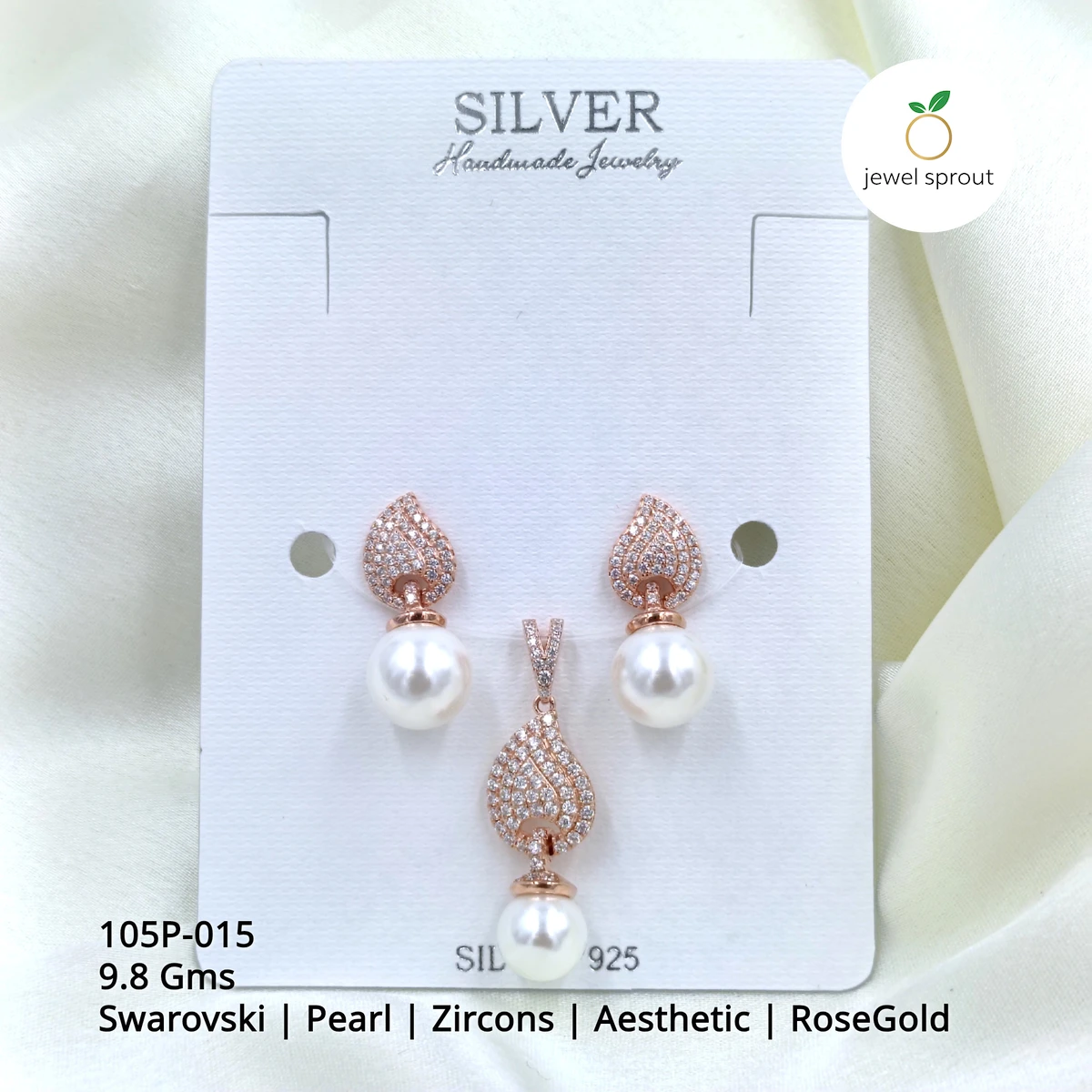 Premium Swarovski Pearl Rosegold Pendant Set - Elegant Design