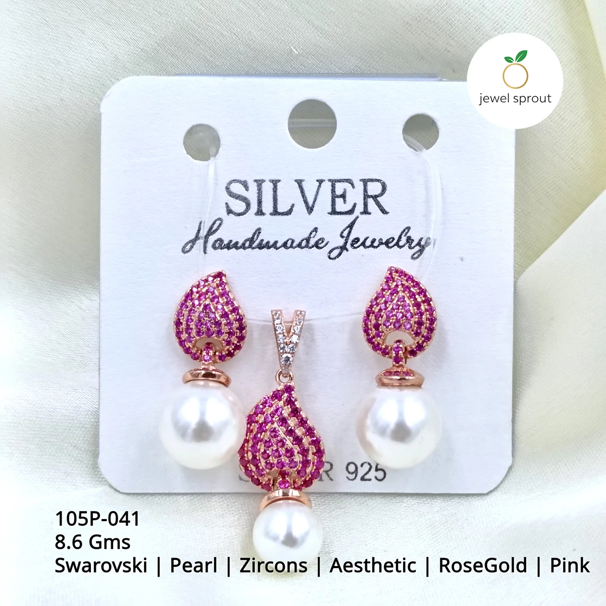 Premium RoseGold Pearl Pendant Set with Zircon Accents