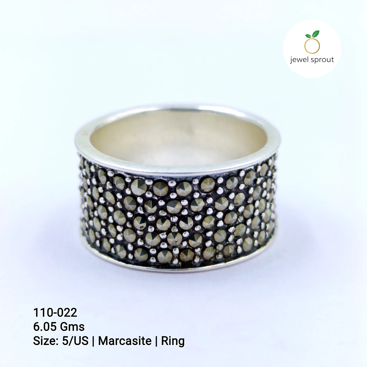 Elegant Marcasite Sterling Silver Pyrite Ring - Size 5/US