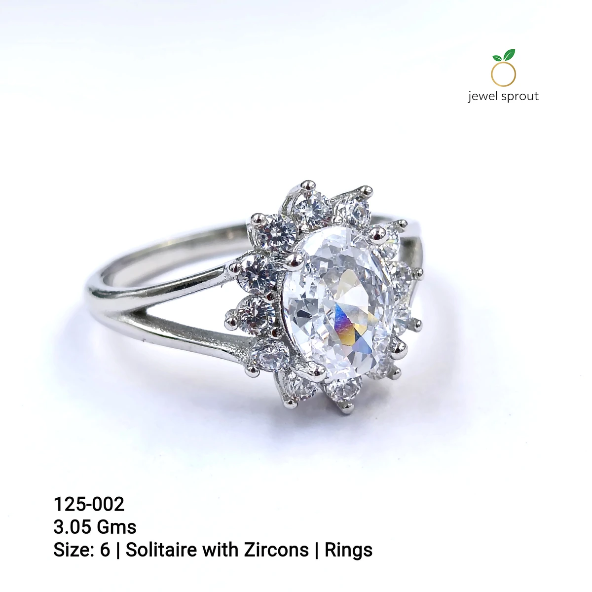 Elegant White Solitaire Shape Ring with Zircons, Size 6