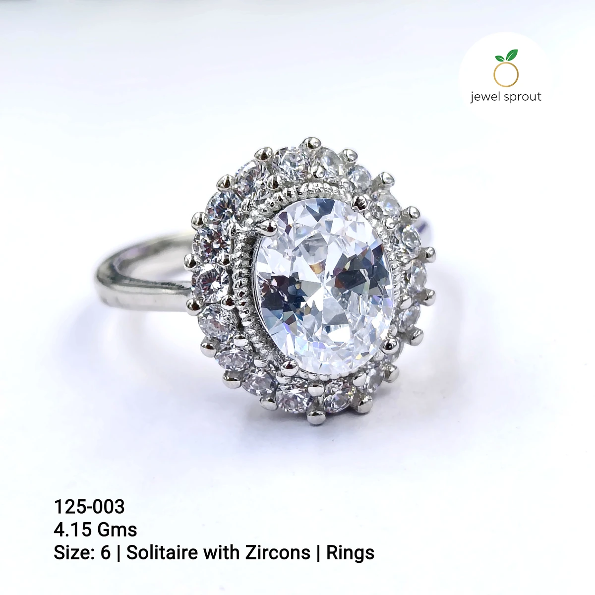 Elegant White Solitaire Shape Ring with Zircons - Size 6