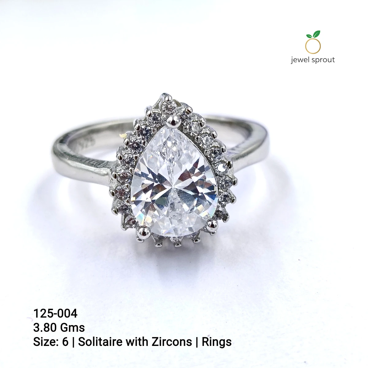 Elegant White Solitaire Shape Ring with Zircons - Size 6