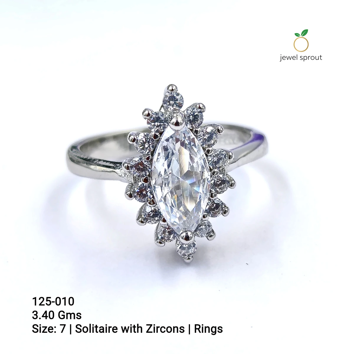 Elegant White Solitaire Shape Ring with Zircons - Size 7