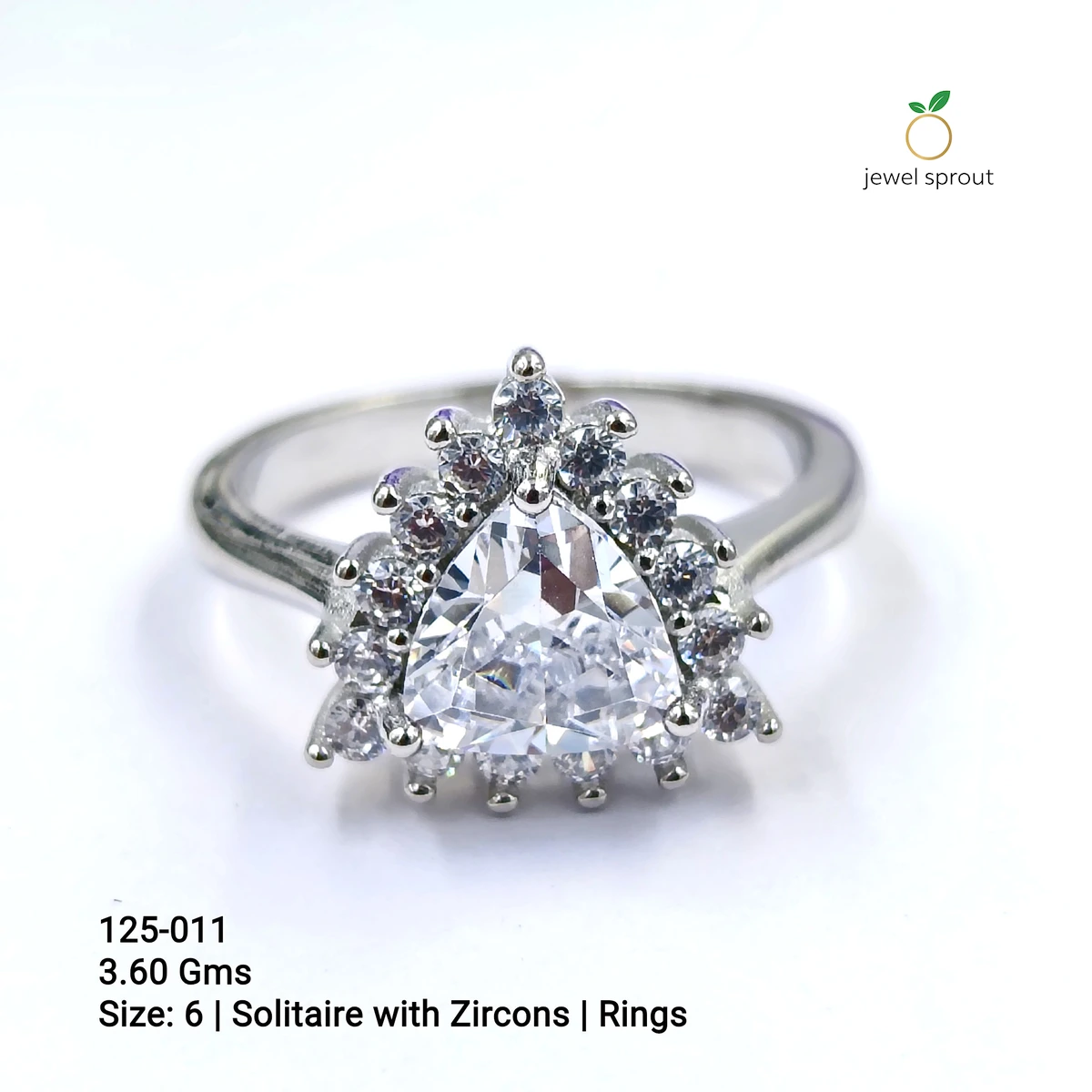 Elegant White Solitaire Shape Ring with Zircons, Size 6