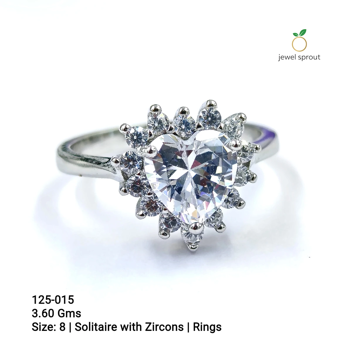 Elegant White Solitaire Shape Ring with Zircons - Size 8