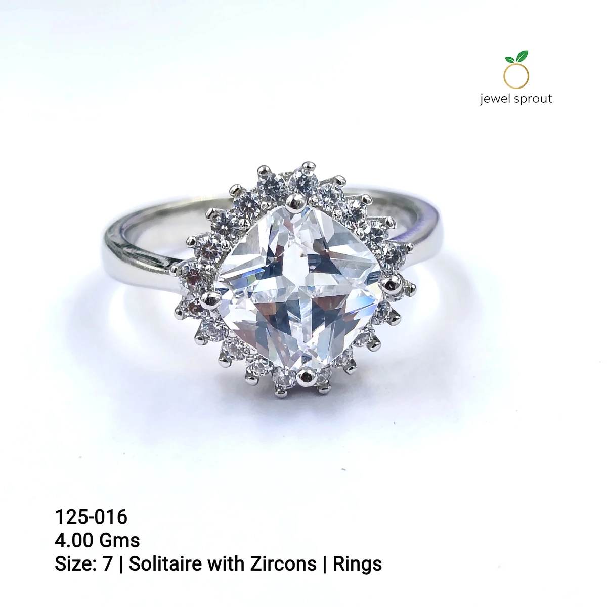 Elegant White Solitaire Shape Ring with Zircons, Size 7