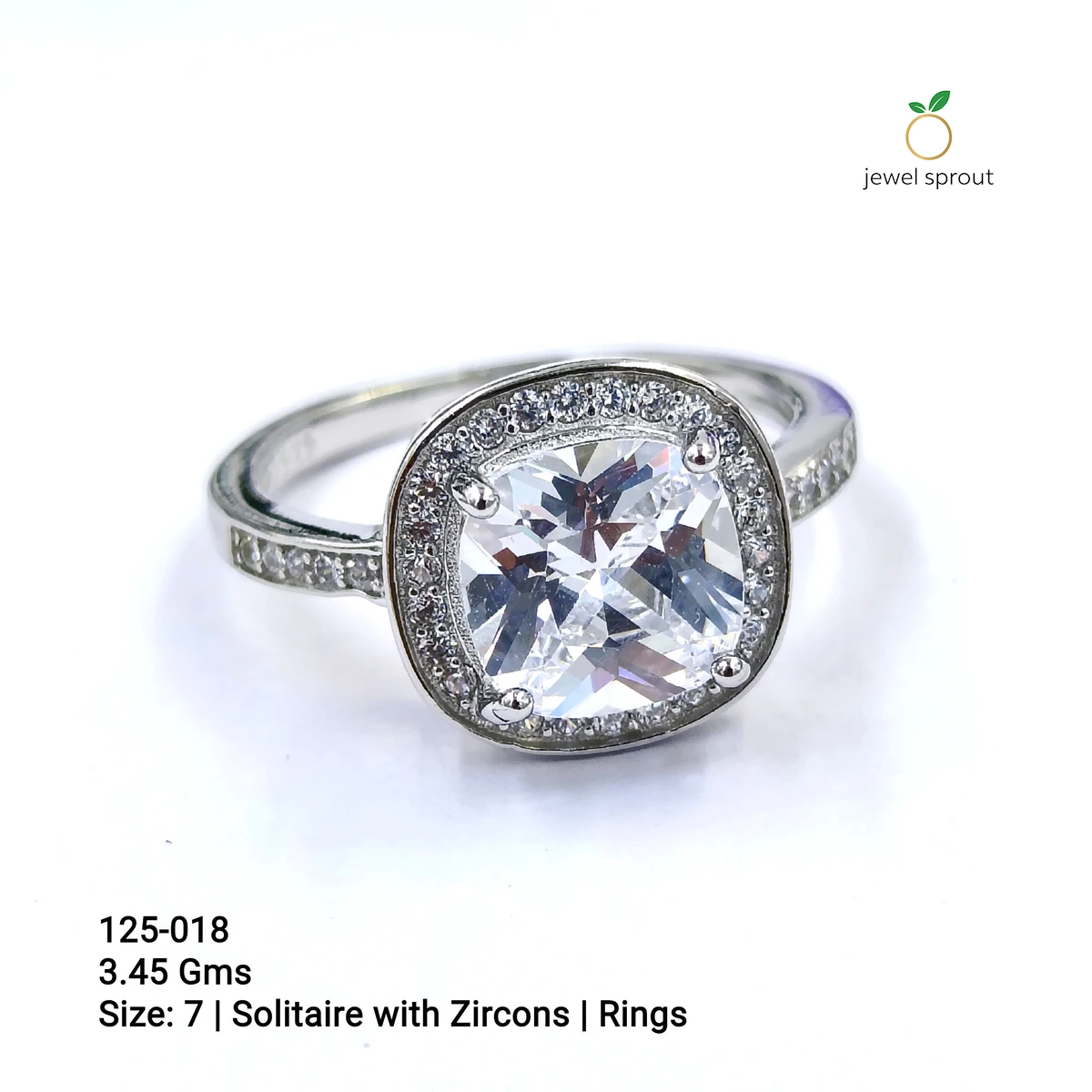 Elegant White Solitaire Shape Ring with Zircons - Size 7
