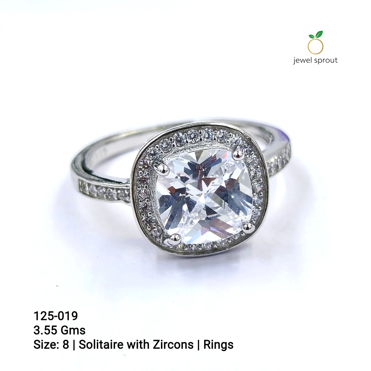 Elegant White Solitaire Shape Ring with Zircons - Size 8