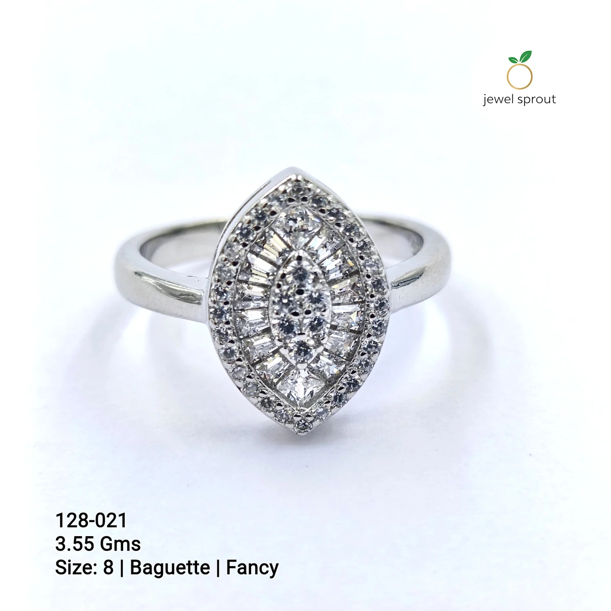 Fancy Baguette Ring in Size 8 - 925 Sterling Silver