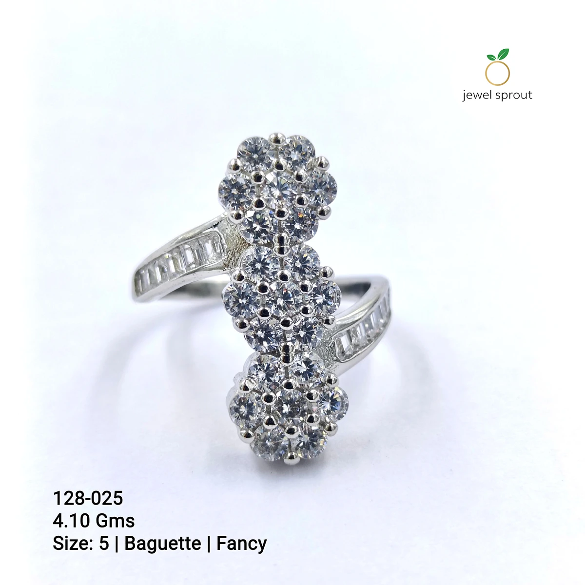 Fancy Baguette Ring Size 5 in 925 Sterling Silver