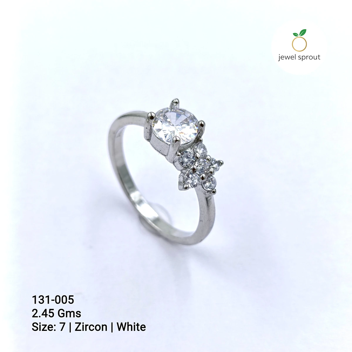 Elegant Side CZ Ring in White Zircon - Size 7