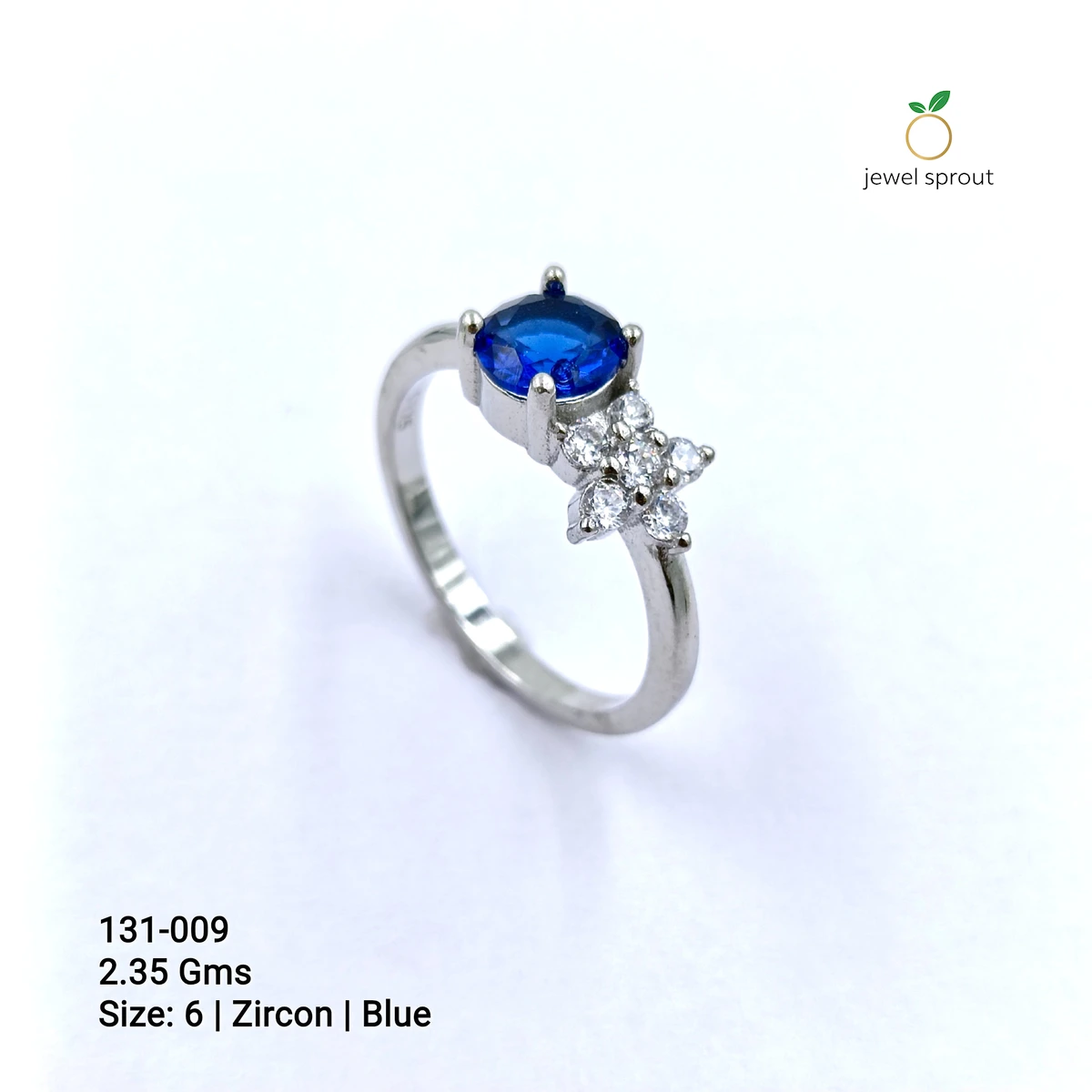 Elegant Blue CZ Side Ring - Size 6 in Sterling Silver