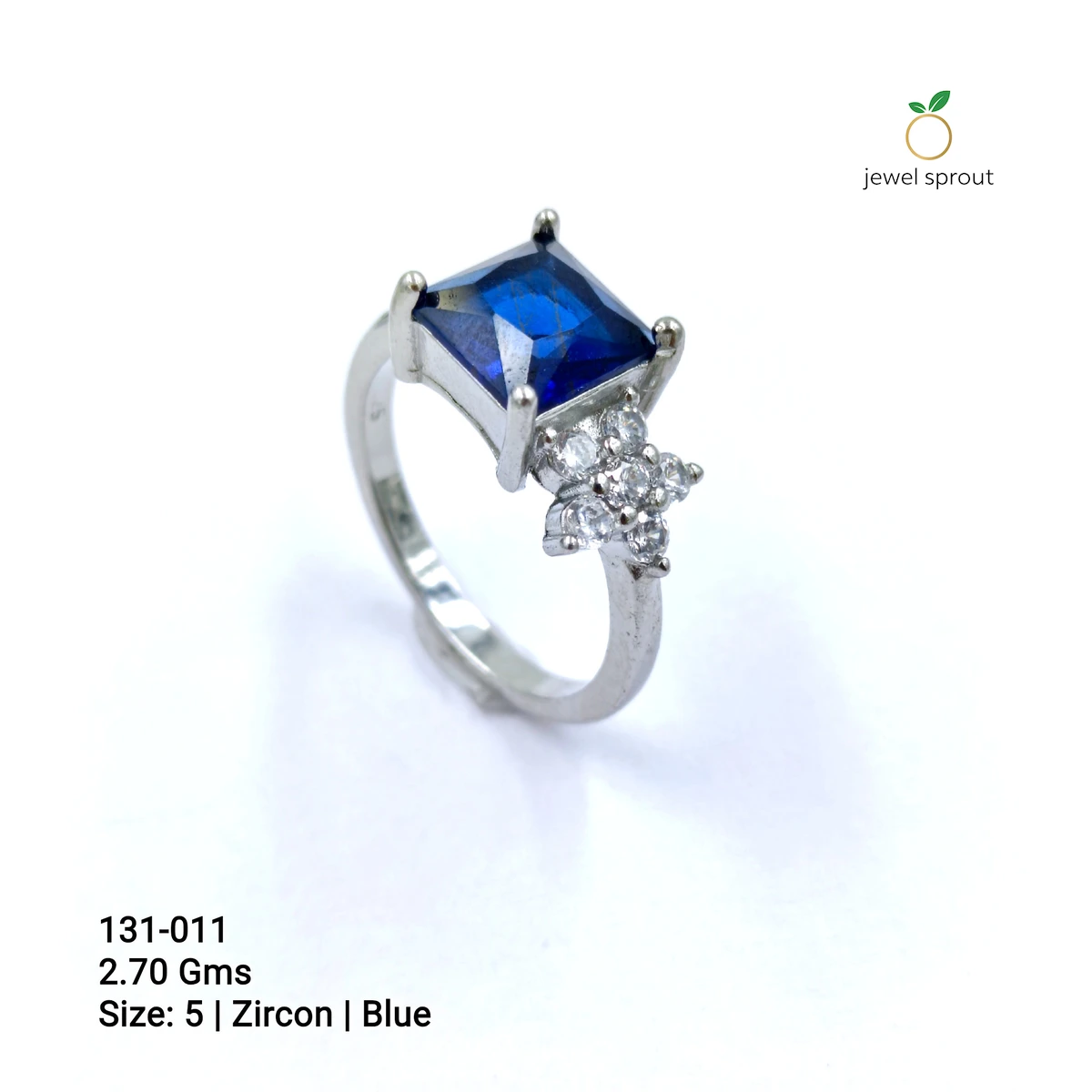 Elegant Blue CZ Side Ring - Size 5 Sterling Silver