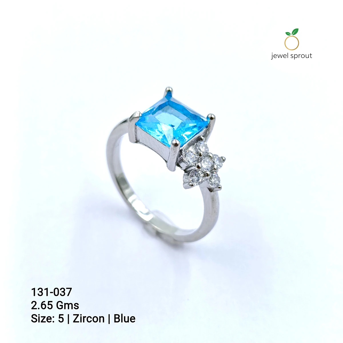 Blue Zircon Size 5 Side CZ Ring in Sterling Silver