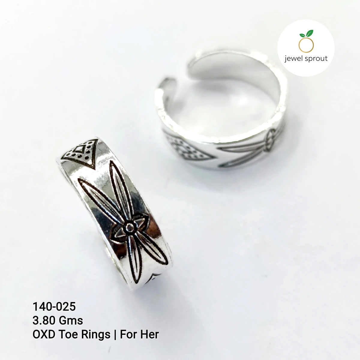 Stylish Oxidized Flat Toe Rings for Her - 925 Sterling Silver