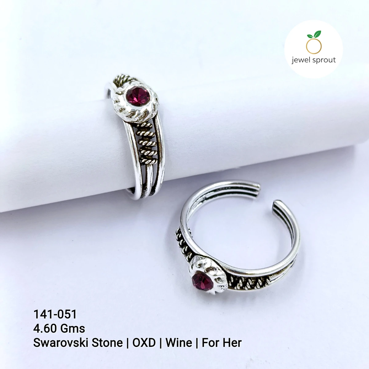 Elegant Swarovski Stone Toe Rings in Wine for Her