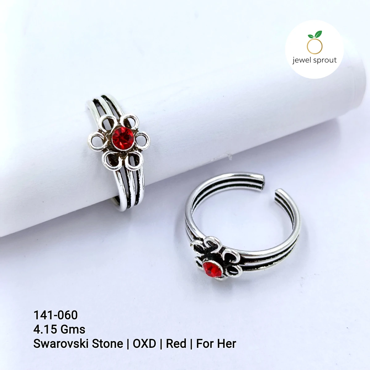 Red Swarovski Stone Toe Rings for Her - Elegant OXD Design