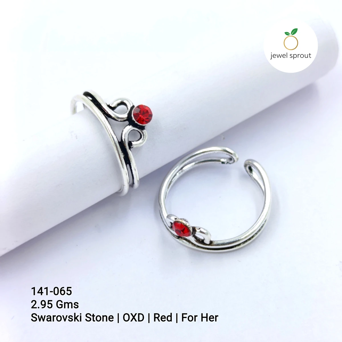 Red Swarovski Stone Toe Rings for Her - OXD Design