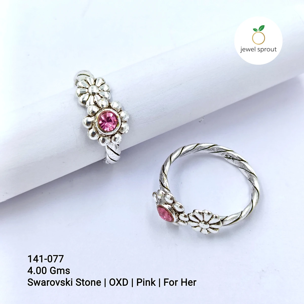 Pink Swarovski Stone Toe Rings for Her - Elegant Design