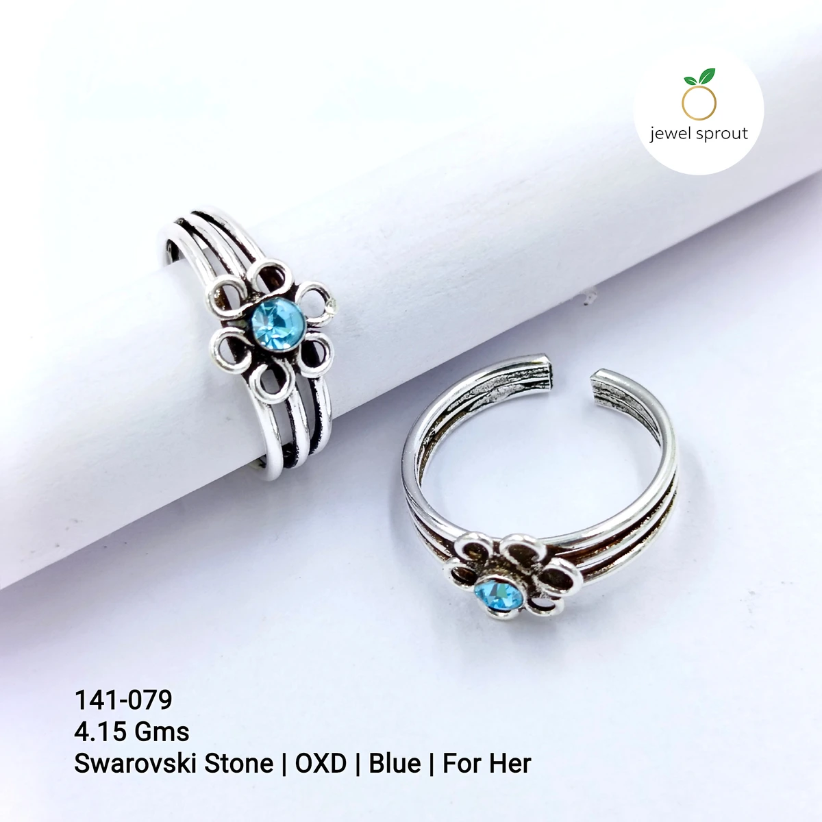Blue Swarovski Stone Toe Ring for Her - 925 Sterling Silver