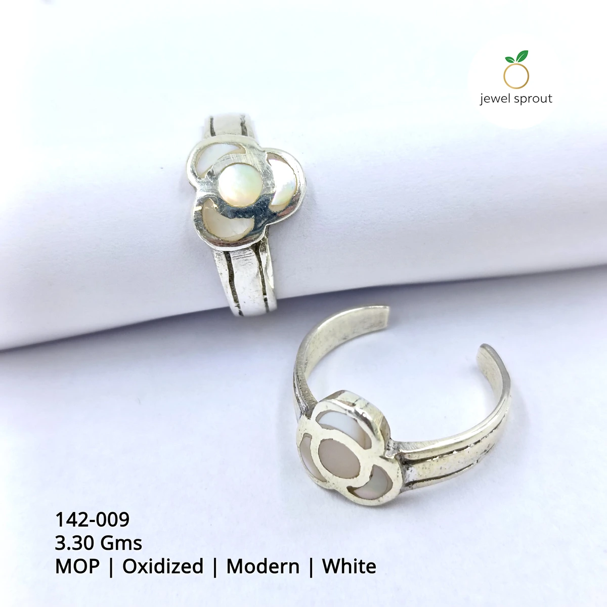 Modern Oxidized MOP Toe Rings in White | 925 Sterling Silver