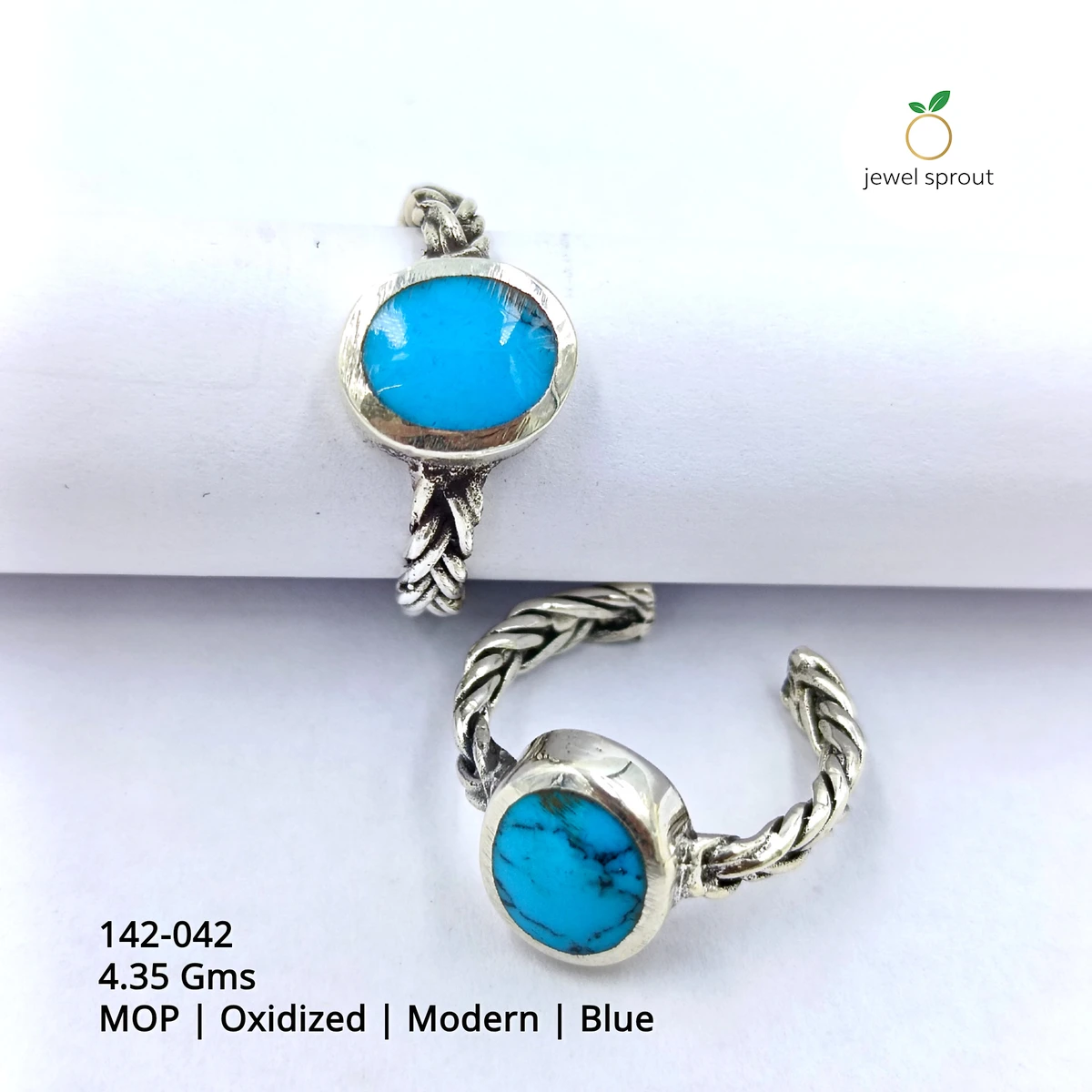 Modern Blue MOP Toe Rings in Oxidized 925 Sterling Silver