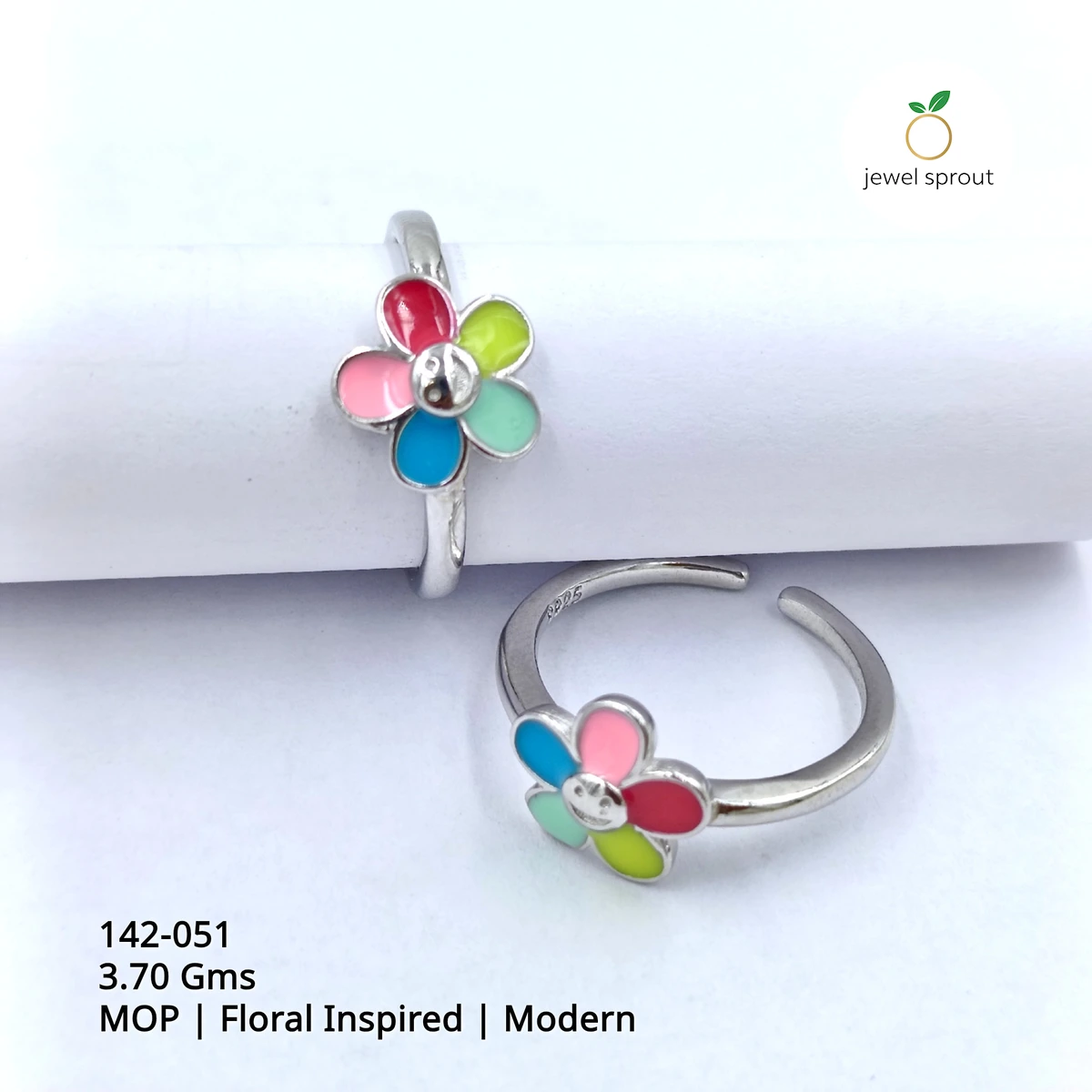 Floral Inspired MOP Toe Rings - Modern Design, 925 Silver