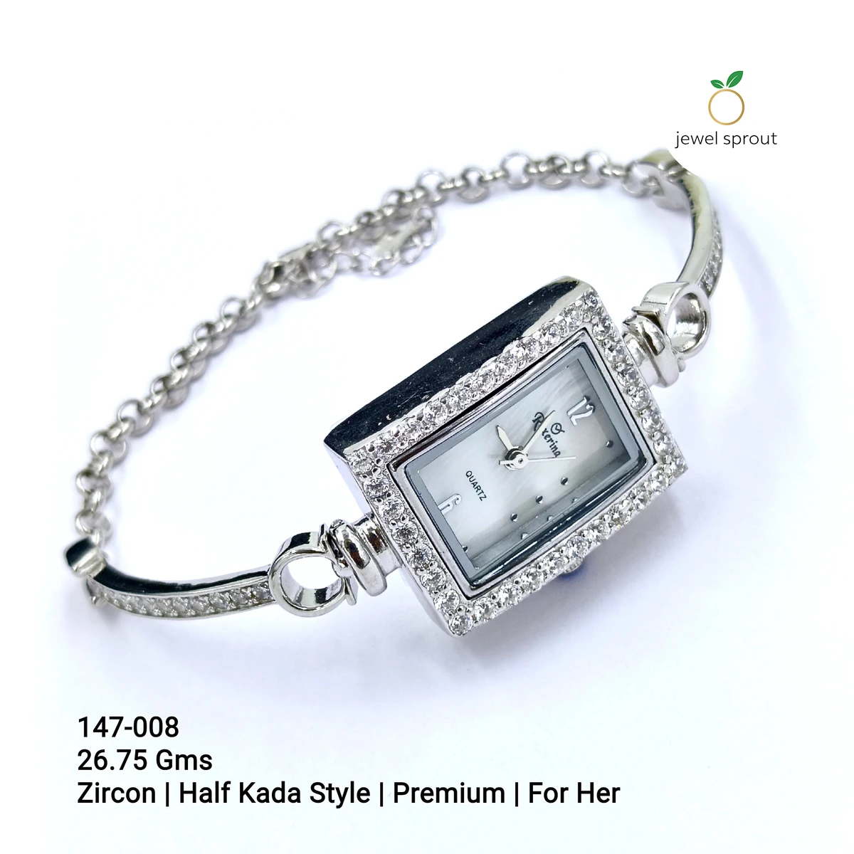 Elegant Ladies CZ Half Kada Watch - Premium Zircon Design