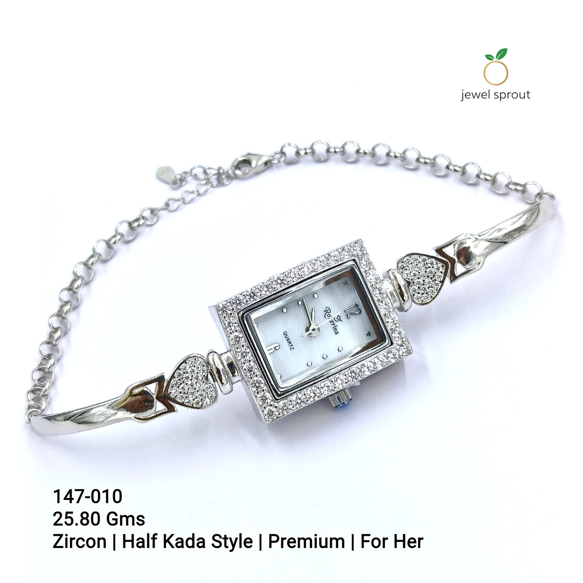 Elegant Ladies CZ Half Kada Watch - Premium Zircon Design