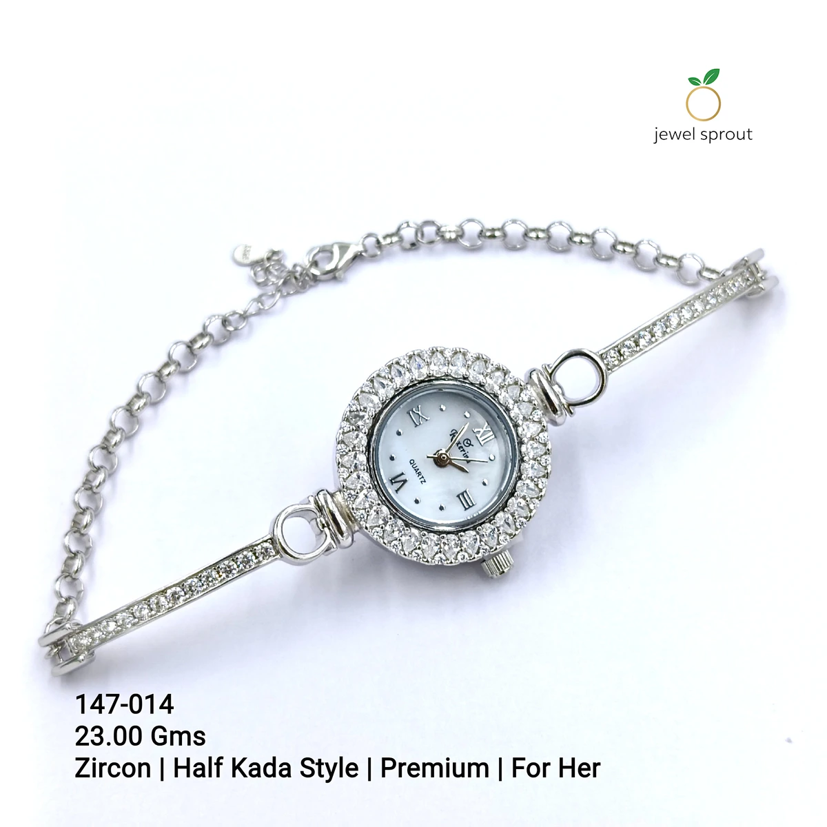Elegant Ladies CZ Half Kada Watch - Premium Zircon Design