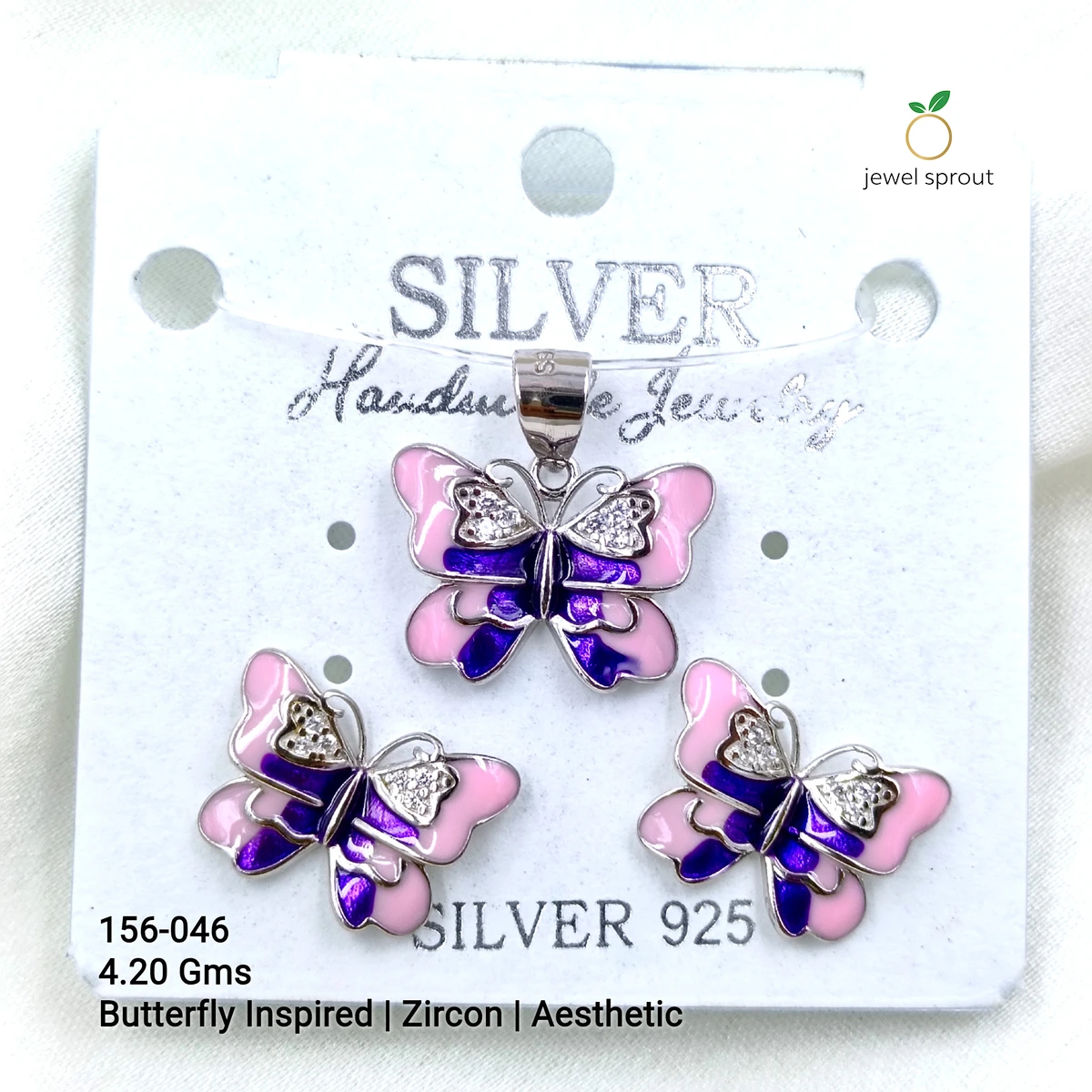 Butterfly Inspired Zircon Pendant Set in 925 Sterling Silver