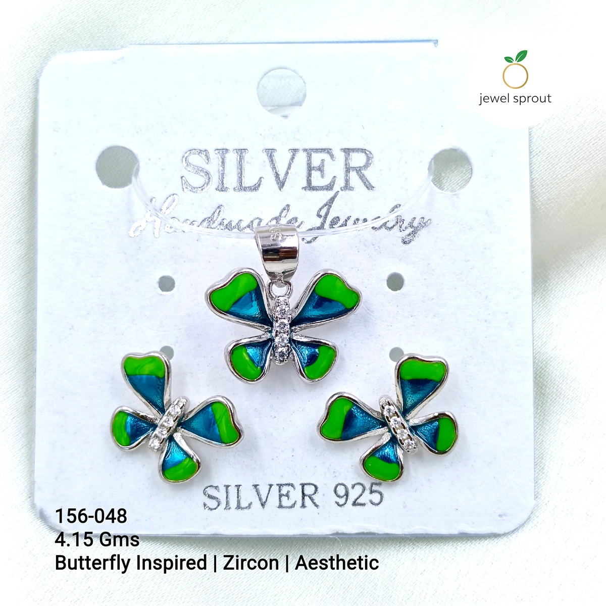 Butterfly Inspired Zircon Pendant Set in Sterling Silver